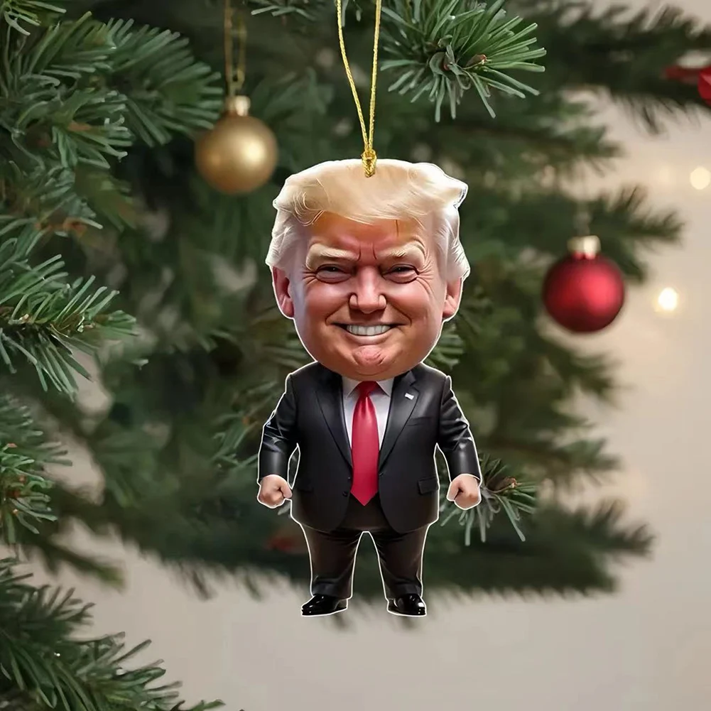 Donald Trump Christmas Ornament 2D Acrylic Christmas Trump Ornaments 2024 Cartoon Trump Pendant Xmas Hanging Tree Decorations