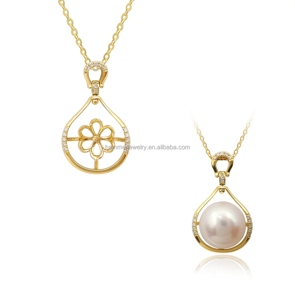 

DIY Pearl Accessory 18K Real Gold Necklace Lab Diamond Pendant Jewelry Women's Necklace
