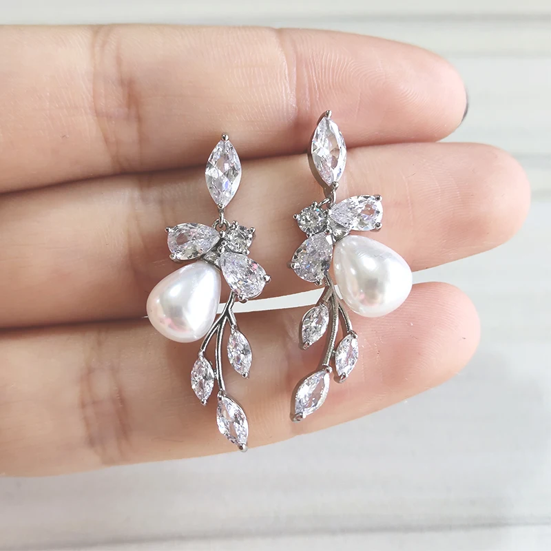 ZAKOL Elegant Luxury Water Drop Cubic Zirconia Leaf Dangle Earrings  for Women Fashion AAA CZ Bridal Wedding Jewelry EP5154
