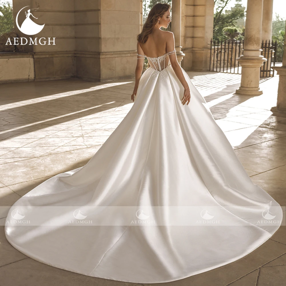 Aedmgh Meerjungfrau Sexy Brautkleider Schatz Weg Von Der Schulter Vestido De Novia Spitze Abnehmbare Zug Nach Maß Brautkleider
