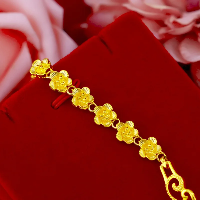 Fashion Flower Bracelet Women's 24K Gold AU999 - Lightweight, round flower edge, comfortable wear
