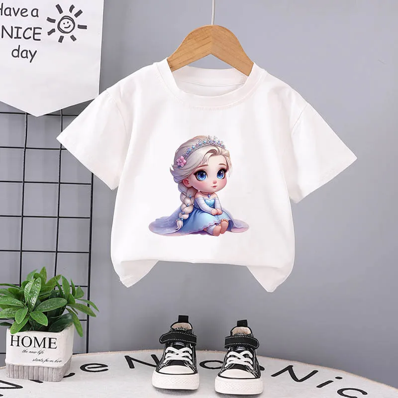 

Elsa Anna Children T Shirt Disney Frozen Clothes Kawaii Short Sleeve Cartoons Kid Boy Girl T-shirt Casual Short Sleeve Tops