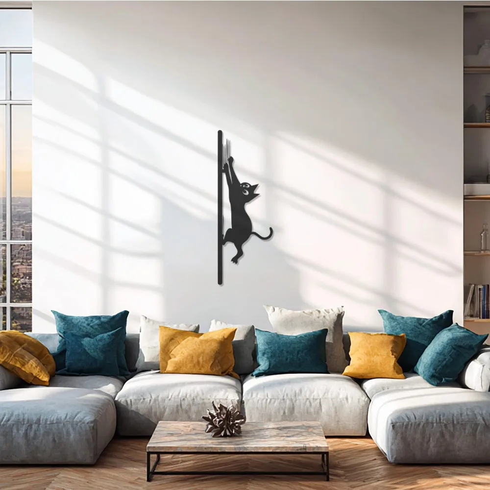 CIFbuy Metal Wall Art Climbing Cat Silhouette Hanging Decor Funny Kitty Iron