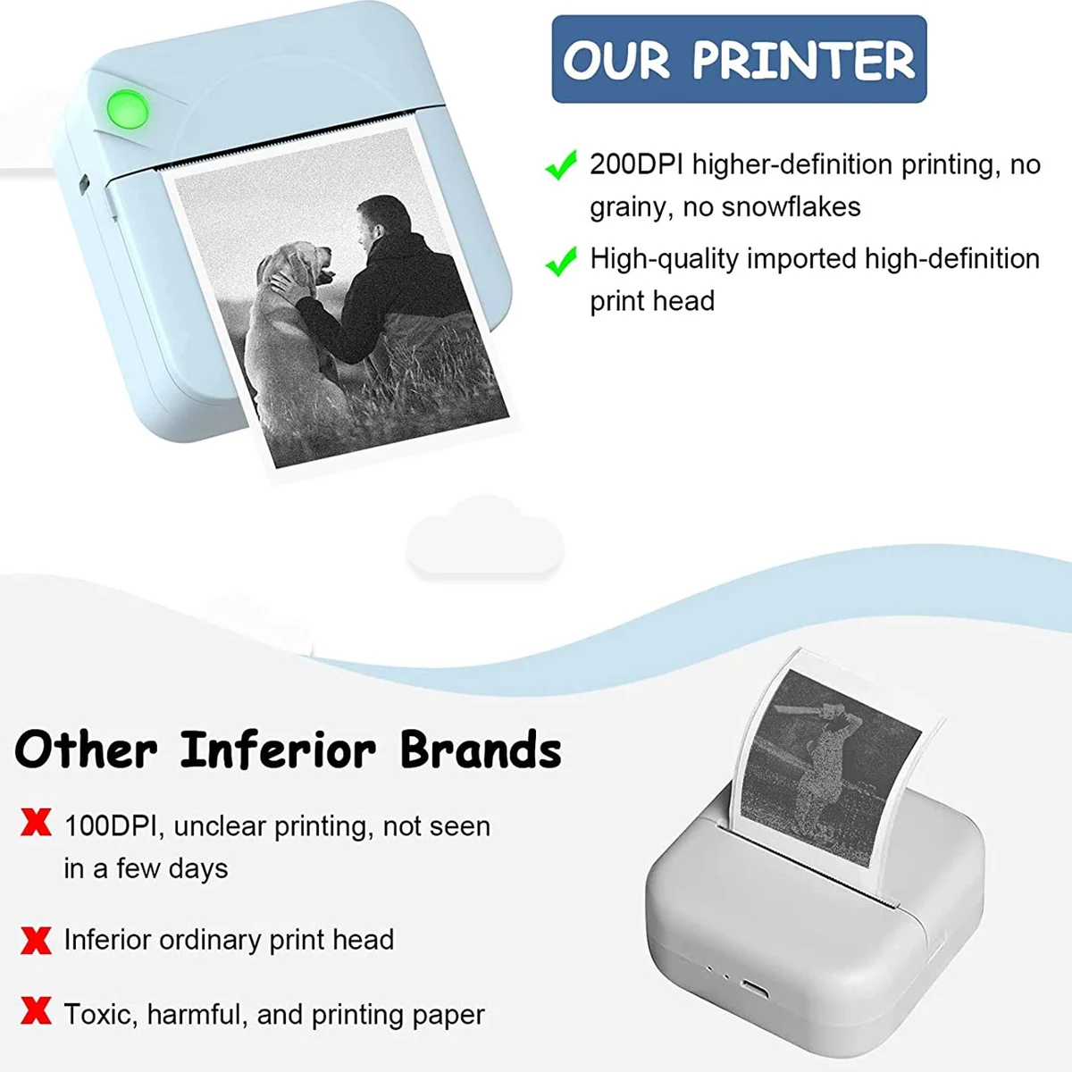 Mini Printer Thermal Adhesive Labels Printer Sticker Bluetooth Mini Pocket Label Notes Printer for Home and Office Android IOS