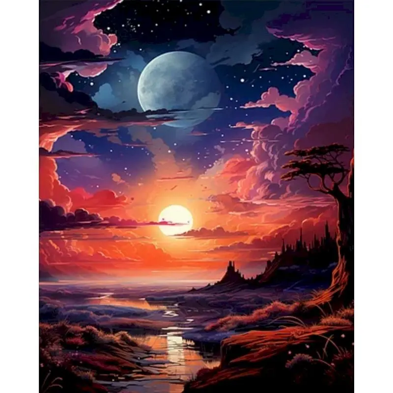 

GATYZTORY 60x75cm Frame Moonnight DIY Painting By Numbers Kit Landscape Coloring By Numbers Acrylic Canvas Painting For Home Gif