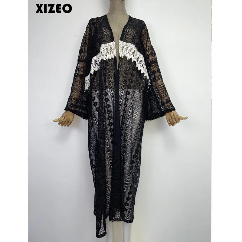 XIZEO 2022 Elegant Autumn Winter Women Cardigan Kaftan Transpare African Holiday Free Size Long Sleeve Party Wedding Gift Kimono