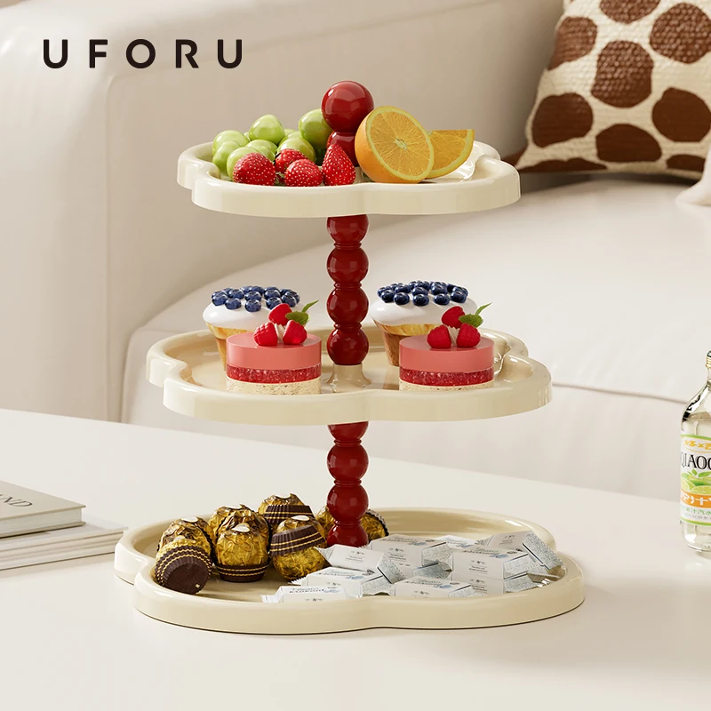 UFORU Vintage three-layer cake tray shelf fruit tray living room creative exquisite wedding pastry dessert display rack