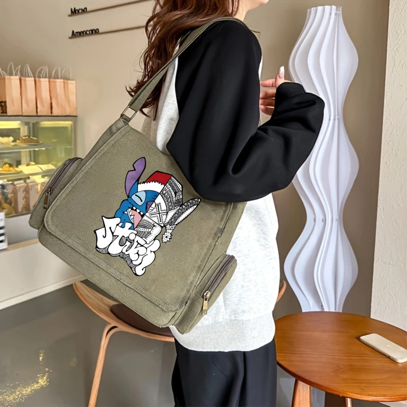 حقيبة أزياء رجالية جيوب متعددة نمط الكتابة على الجدران غرزة طباعة حقيبة كتف للرجال للجنسين حقيبة ساعي كروسبودي التسوق