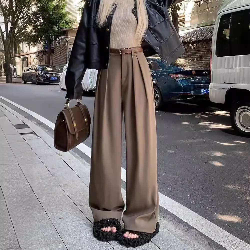 New Spring Women's Loose Draped Casual Suit Pants Korean Baggy Pants High Waist Straight-leg Mop Long Trousers Y2k