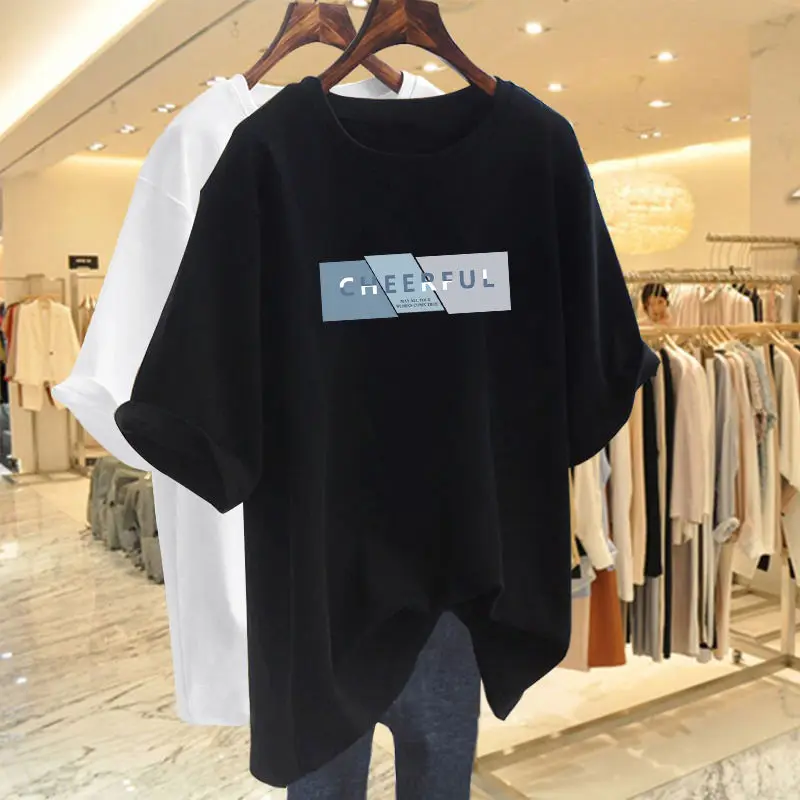 Women Clothing Basic T-shirt Letter Printed Loose Summer Casual Top Tees Short Sleeve O-neck Pullovers