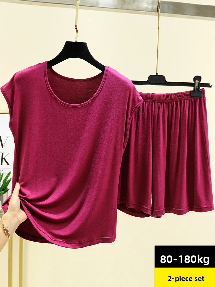 

Lightweight Modal Spwear Set Women Summer round Ne Svel Casual Loose plus Size Vest Two Piece Set Comfortable Home...