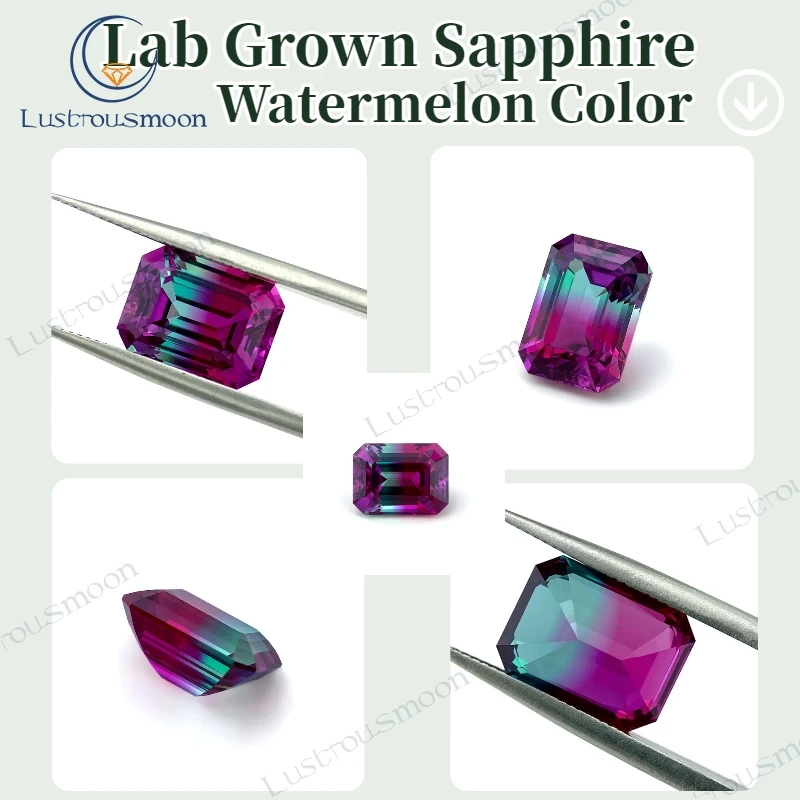 

New Lab Grown Sapphire Emerald Cut Watermelon Synthetic Gems LooseStone AGL Certificate Ready to Ship Jewelry Custom SummerVibes