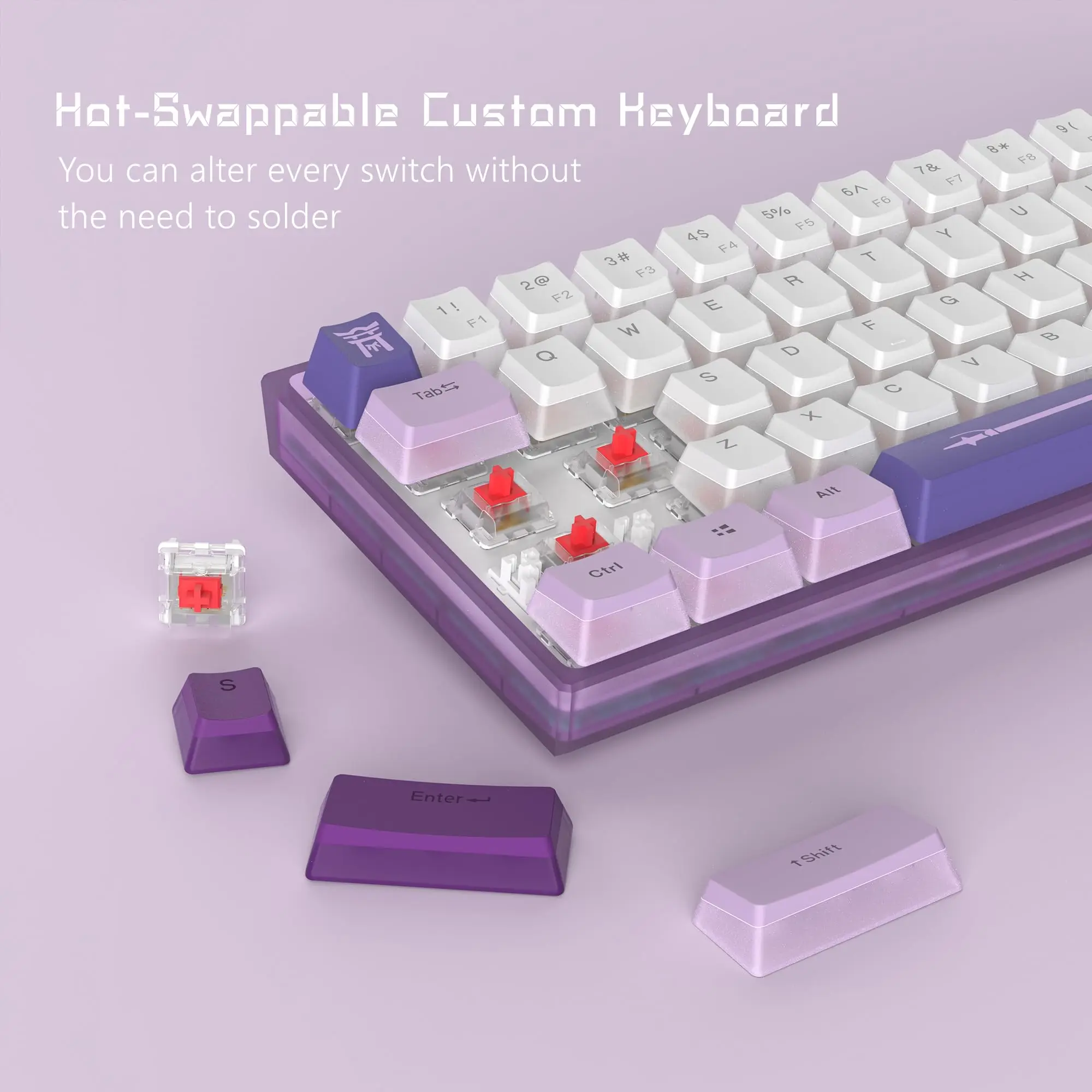 Womier WK61 Purple 60% Gaming Mechanical Keyboards Hot-Swap Keyboard Ultra-Compact RGB Keyboard Pudding PBT Keycap Red Switch