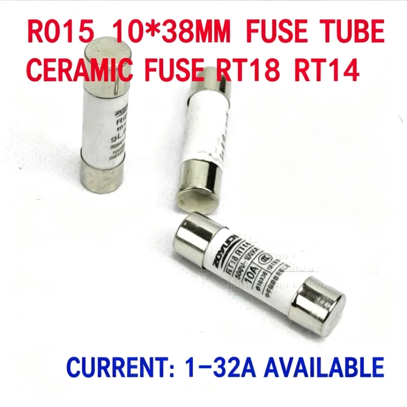 

20PCS R015 Ceramic Cartridge Fuse 10×38mm, Fuse Link for RT18 / RT14 Fuse Bases