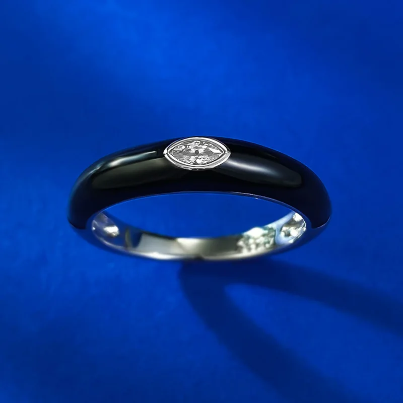 Anillo plegable S925 con pegamento negro, joyería de estilo europeo y americano de Instagram