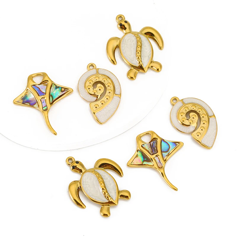 4pcs Stainless Steel Shell Ocean Devil Fish Tortoise Conch Charm Pendant for DIY Necklace Bracelet Jewelry Making Accessories