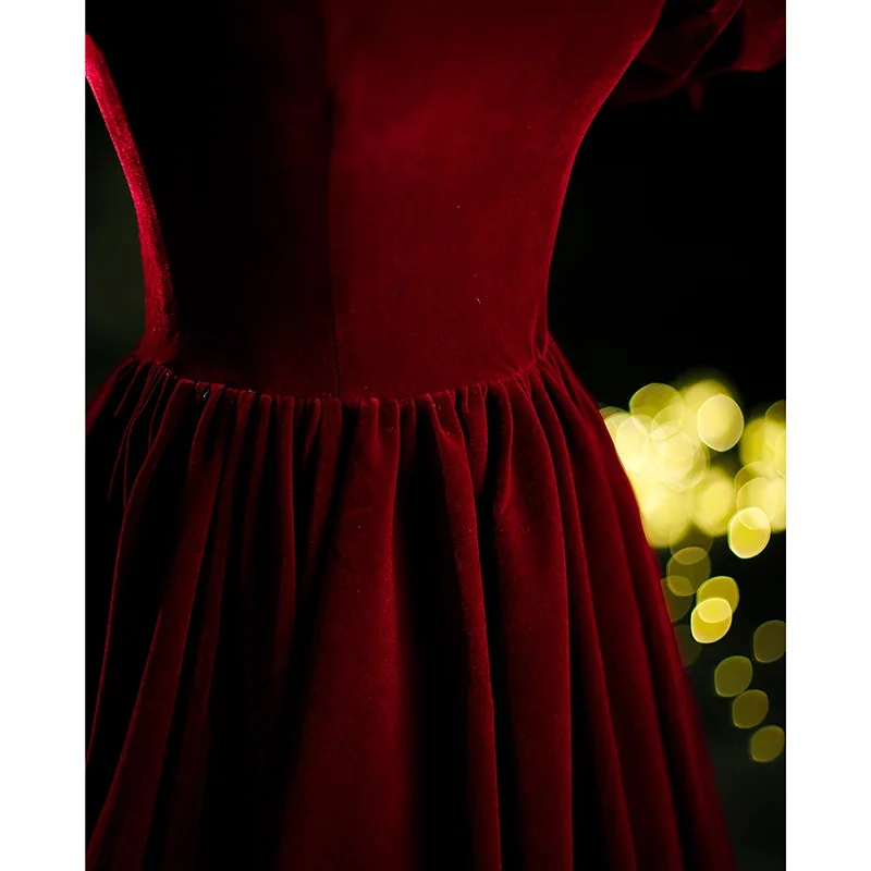 Customized  Velour Evening Dress Wine Red Classic Vintage Princess Puff Sleeve A-line Long Prom Formal Gowns for Women Vestidos