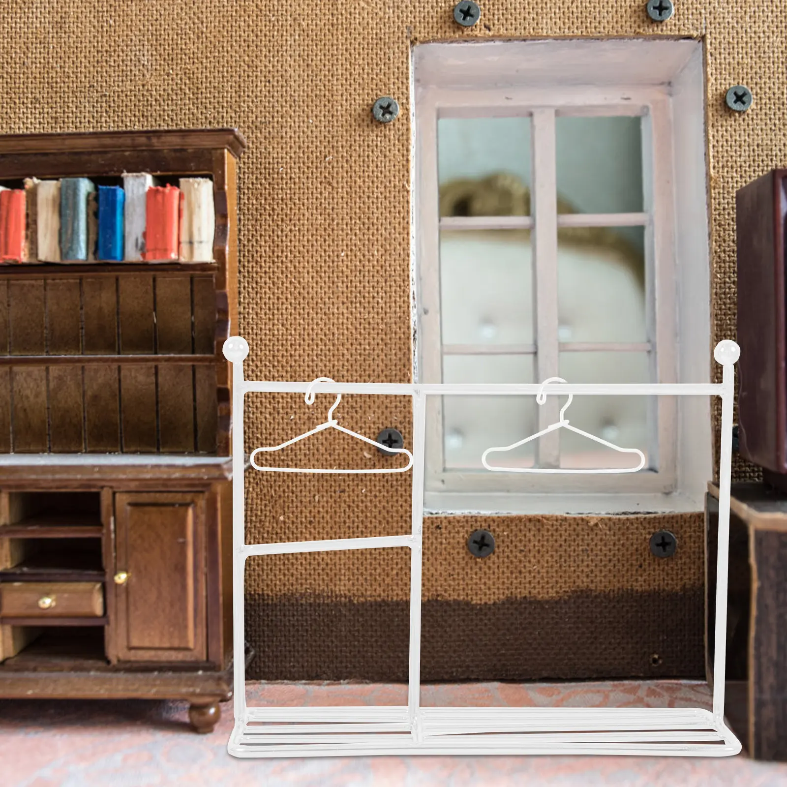 

1Set Mini Clothes Hanger Display Metal Miniature Furniture Ornament for Mini House Decor Micro Landscape Bedroom Accessory