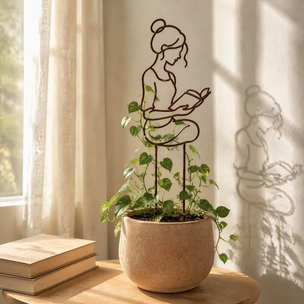 Distressed Iron Character Silhouette Plant Trellis Weather Resistance Strong Load Bearing Metal Figure Vine Climbing Frame