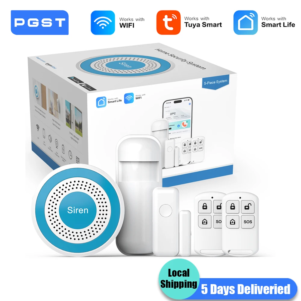 PGST WiFi Alexa Tuya Smart Life Kit sistema di sicurezza allarme domestico Set Set Allarme domotico Protezione di sicurezza Sensore di movimento porta