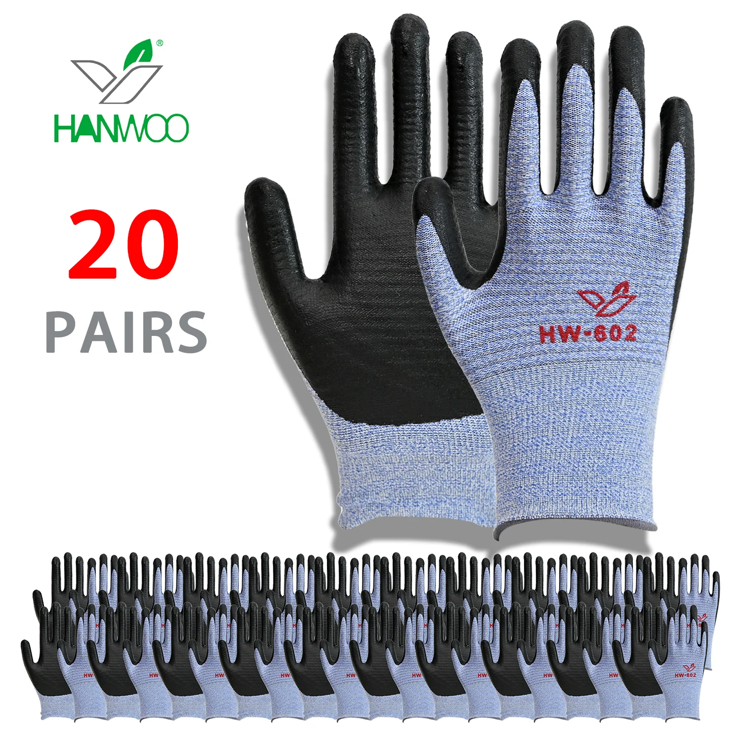 

5/10/20 Pairs Work Gloves Blue Gray Nylon Nitrile Gloves Black Latex Coated Breathable Abrasion Resistant Safety Protection