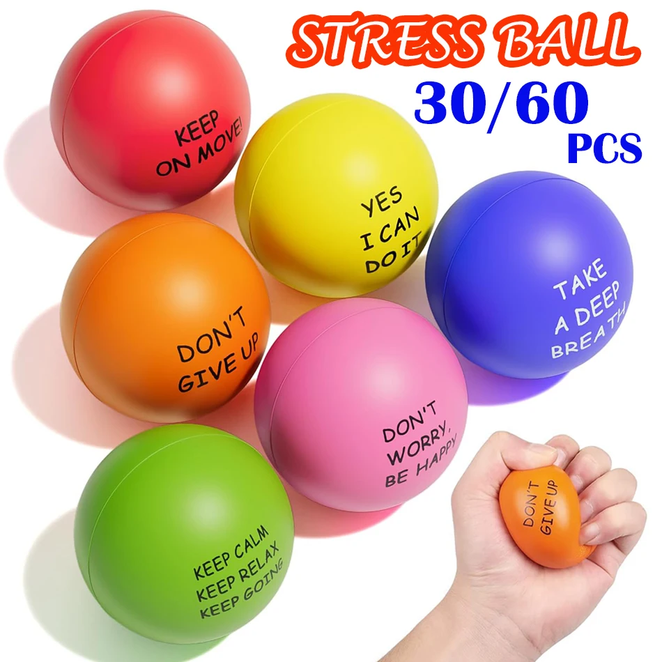 

30/60 шт. мотивационных антистресс-мячей, 2-дюймовые мягкие полиуретановые мячи для снятия стресса, мячи для сжимания, идеальный подарок для вечеринок