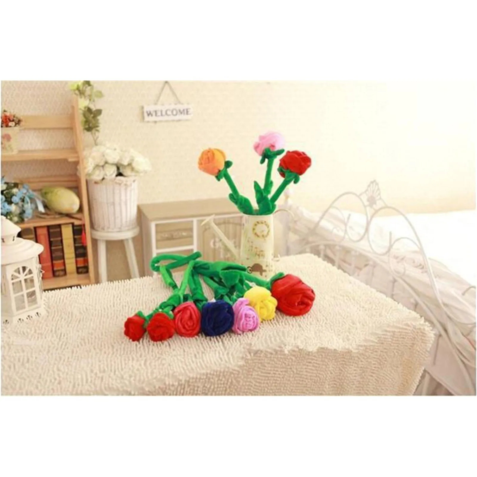 1Pc Cartoon Rose Flower Stuffed Soft Plush Toy Creative Curtain Buckle Home Decoration Christmas Mother\'s Day Gift For Mom