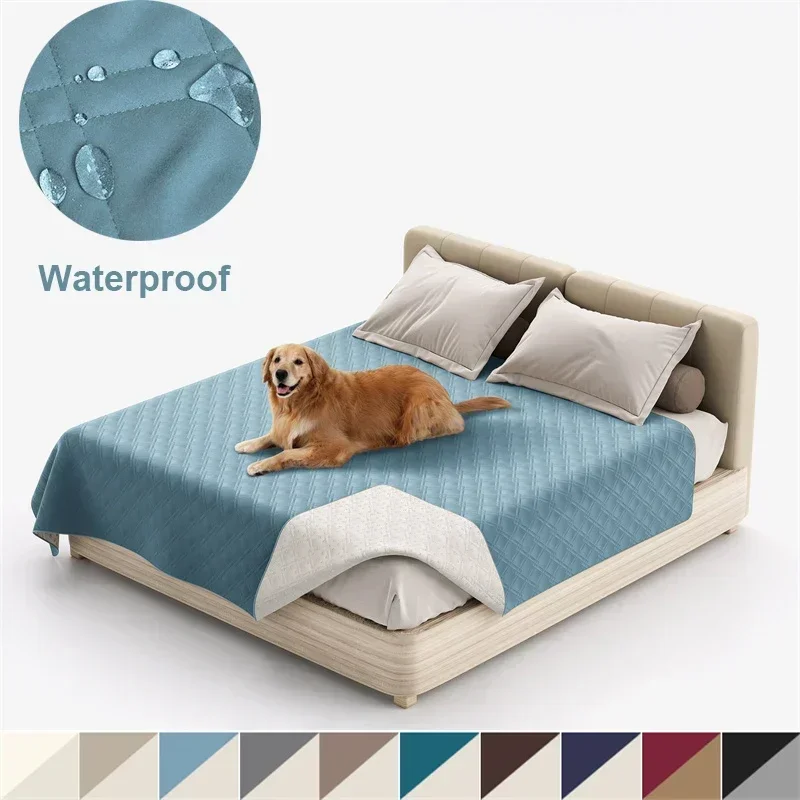 Waterproof Bedspread Pets Dog Cat Kids Urine Pad Bed Sheet Cover Quilted Mattress Pads Washable Mattress Protector Covers Solid