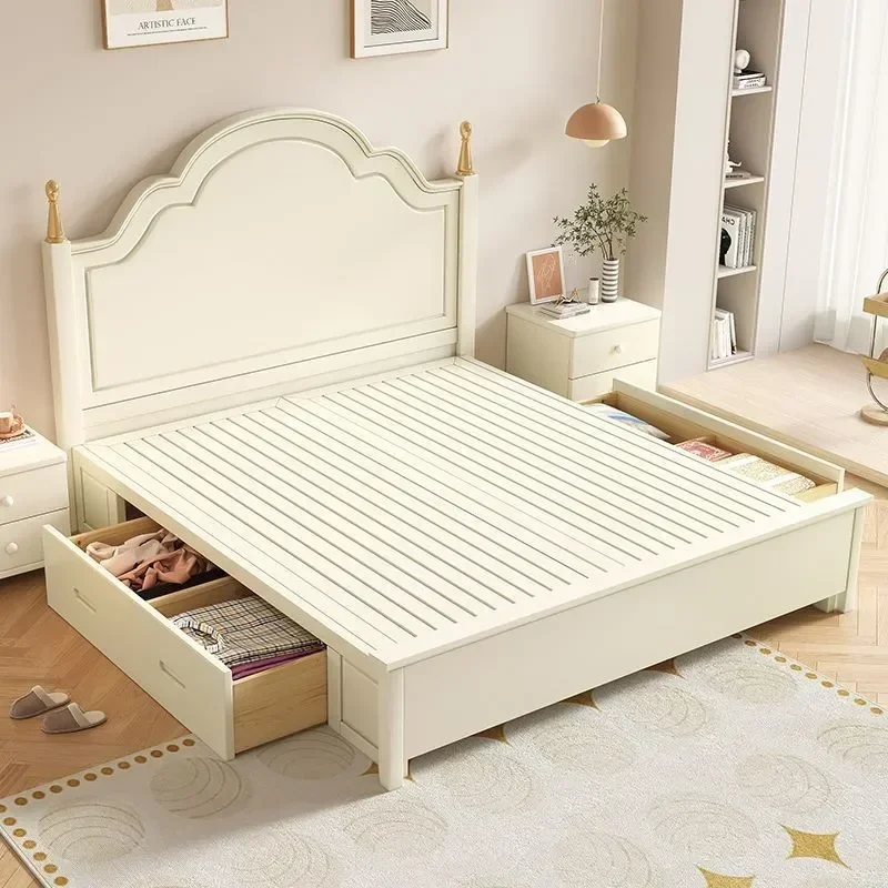 Cream Style Solid Wood Bed Modern Simple Master Bedroom Single Double Air Pressure Storage Frame American Princess Wedding