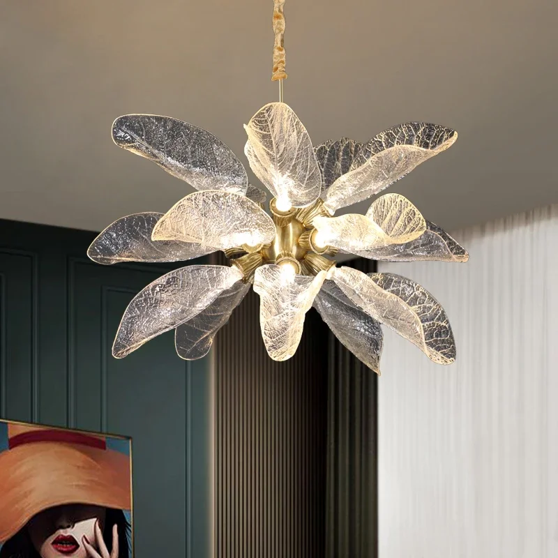 Creative leaf design modern led chandelier, used for living room luxury home decoration hanging lamp large black lamp