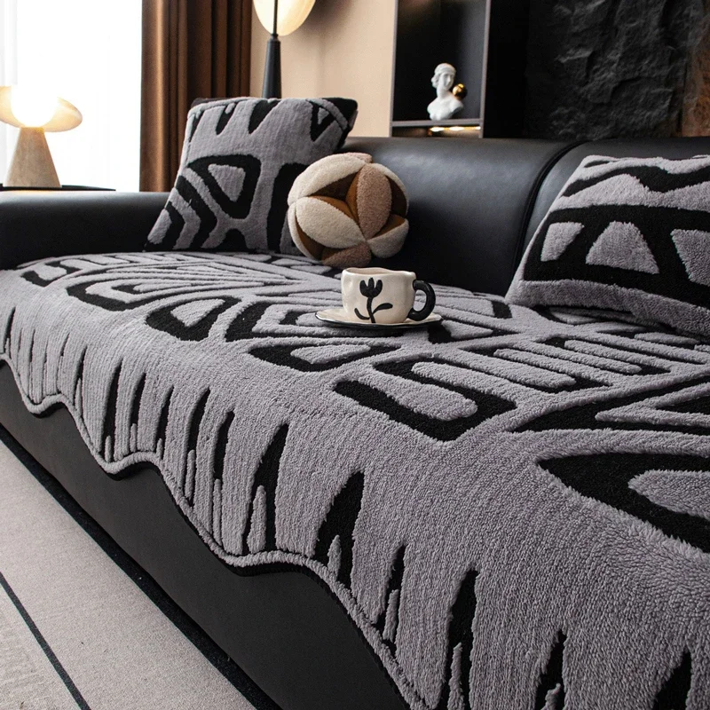 Irregular Shape Flannel Couch Mat, Modern Light Luxury, Non-Slip Soft Plush Sofa Pad for Living Room Home Decoration
