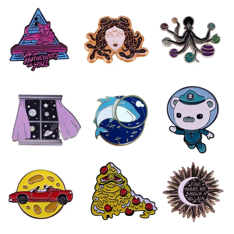 Interesting Space Octopus Enamel Pins Celestial Galaxy Antenna Brooch Denim Jacket Backpack Badge Decoration Give Fans Gifts