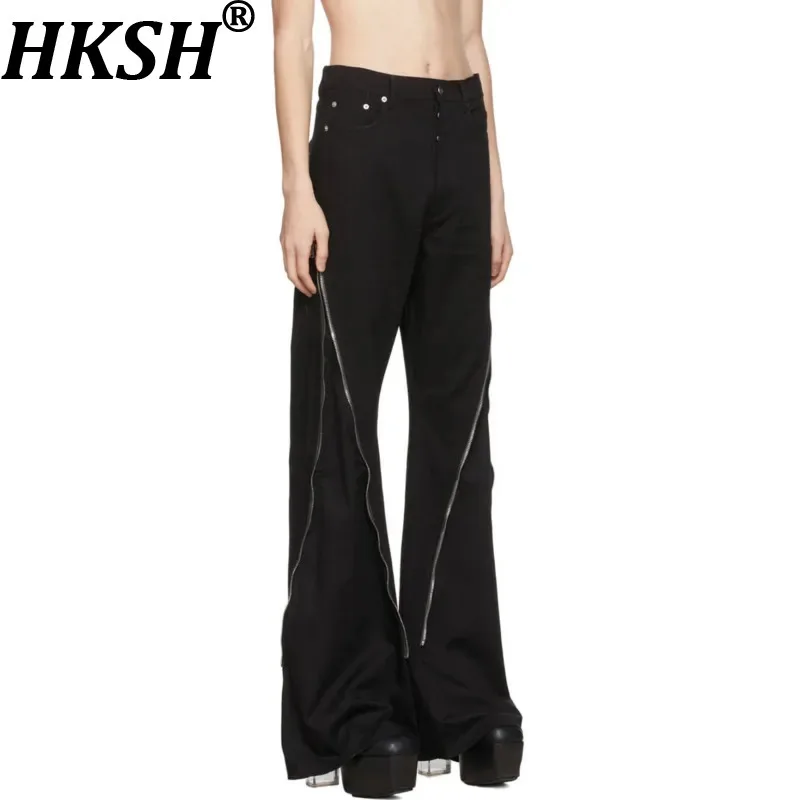 HKSH Spring Autumn New Men Tide Dark-style Zipper Denim Flared Pants Japanese High Street Fashion Women Punk RO Chic Ins HK21598