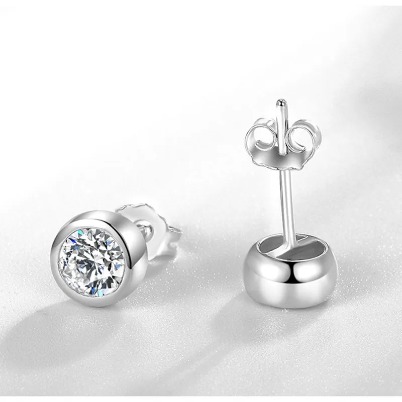 Buyee 925 Sterling Silver Bead Earring Light Zircon Simple Round Earring for Woman Man Fashion Punk Rock Fine Jewelry Earring