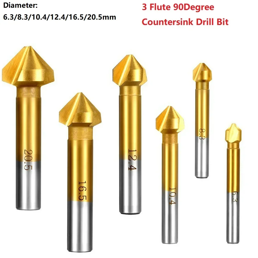 

3 Flute Countersink Drill Bit 90 Degree Chamfering Cutters 6.3-20.5mm For Wood Metal Quick Change Drill Bit Trimmer Tools