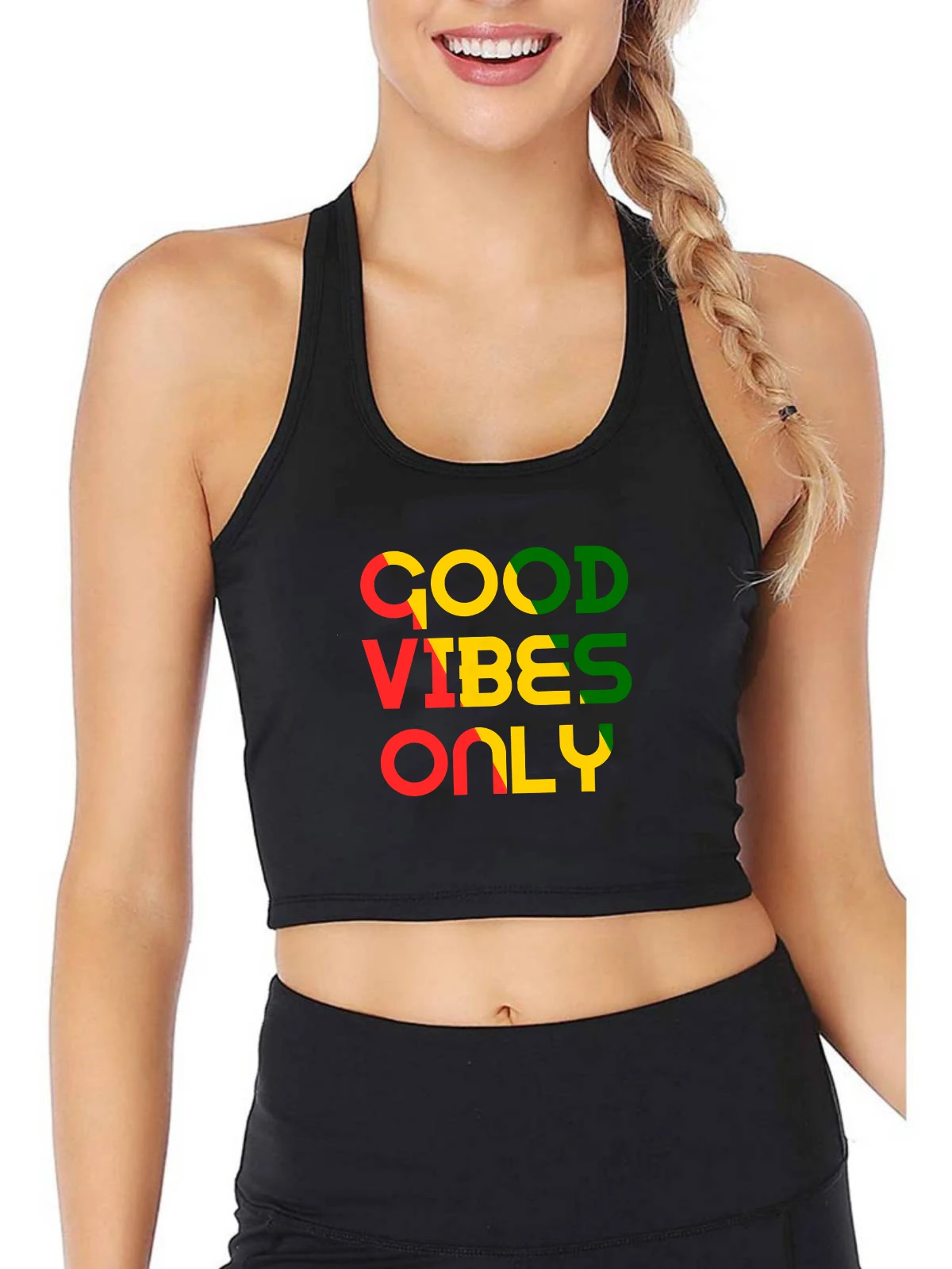 

Good Vibes Only Rasta Reggae Roots Design Tank Tops Women's Customizable Breathable Sexy Crop Top Gym Fitness Camisole