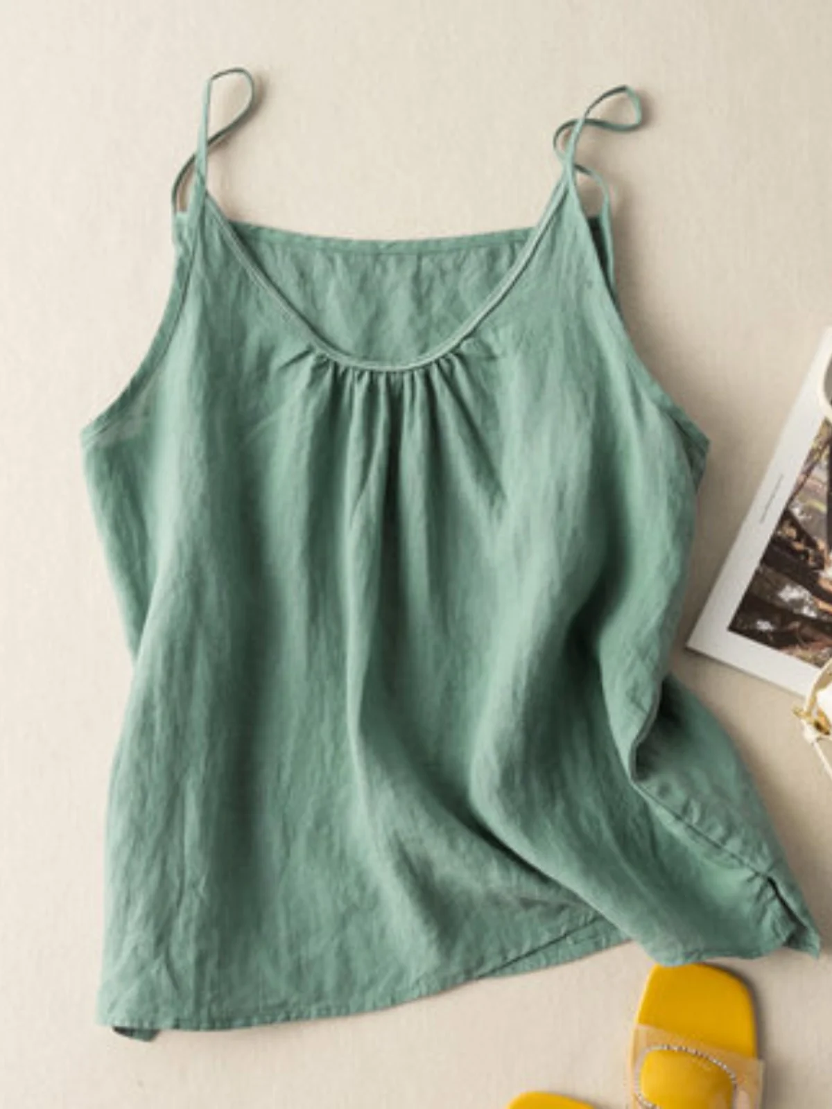 Cotton Linen Strap Vest Women's plus Size Svel Base irt Bal Commute Sle ort Loose Fit Pure Color Summer Top