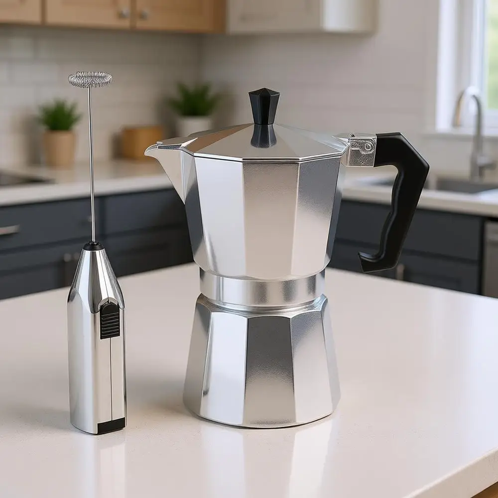 

Stovetop Espresso Maker and Handheld Electric Milk Frother Gift Set, Moka Pot for Classic Italian and Cuban Coffee, 6 Espresso C