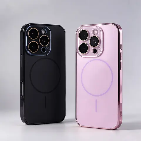 Magnetic Phone Case Lens Film Plated Brushed Frame Shockproof Wireless Charging iPhone 18/17/16/15/14/13 Pro/Max/Plus