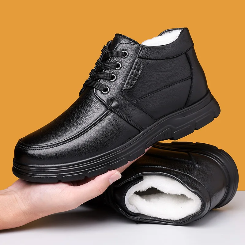 2025 Winter High-top Warm Cotton Shoes for Men Fashion Casual Black Lace Ankle Boots Male New Designer Business Leather Shoe Man - Image 6