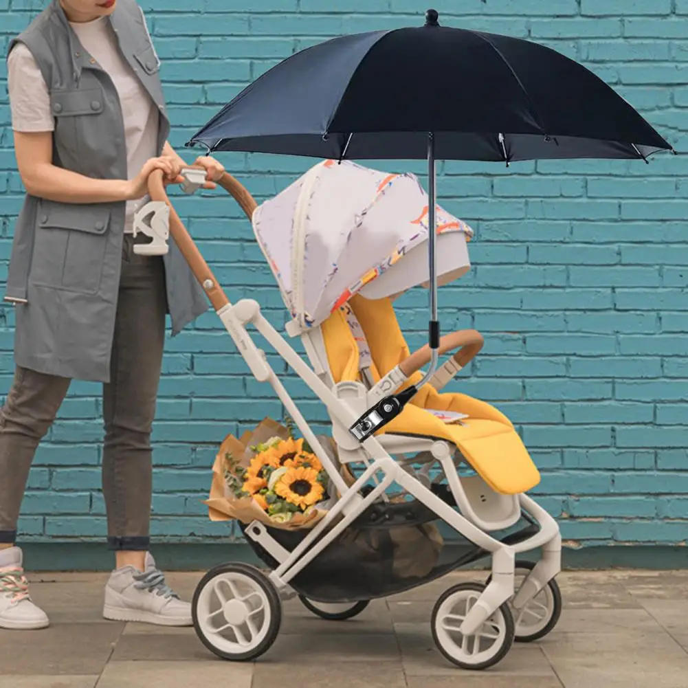 Mini Umbrella With Adjustable Clamp UV Protection Sunshade Waterproof 360-degree Rotation Buggy Sun-proof Parasol Rain Gear Tool