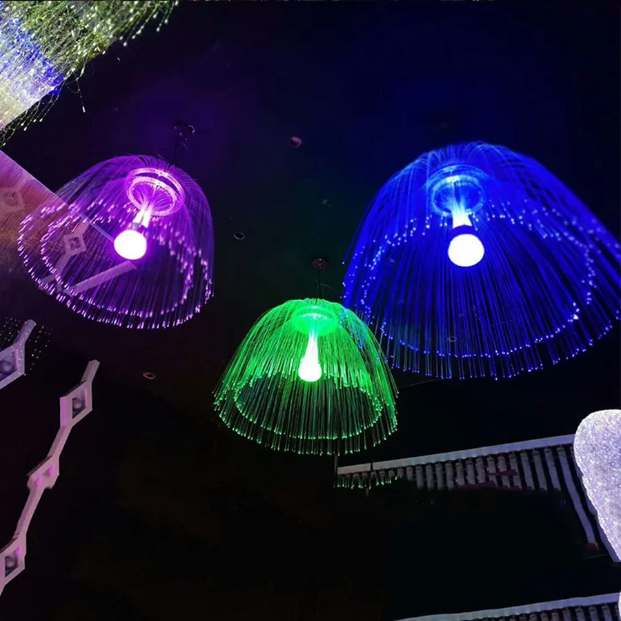 Outdoor Fiber Optic Jellyfish String Light Christmas Dandelion Fairy Light Hanging Garland Lamp For Garden Patio Tree Decor