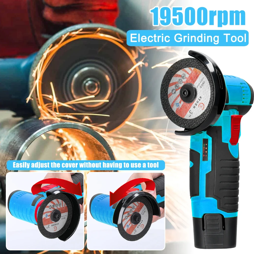 Cordless Electric Angle Grinder 9500rpm Handheld Polishing Grinding Machine Diamond Cutting Power Tools 12V Battery Rechargeable