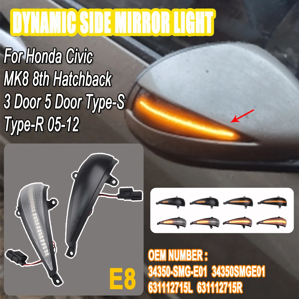 2X Dynamischer Blinker LED-Blinkleuchte Seiten-Spiegel-Lampe für Honda Civic 8. Generation MK8 Hatchback 3D 5D 2006 2012 FN2 FN FK – Detail 1