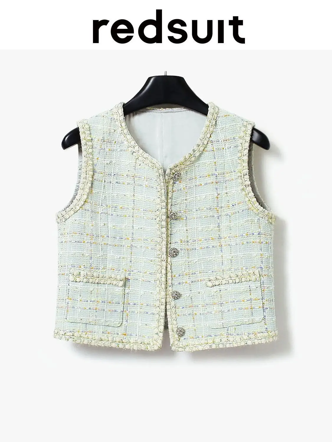 New Heavy industry shiny lace plaid lightweight floral light green vest luxury top Custom size