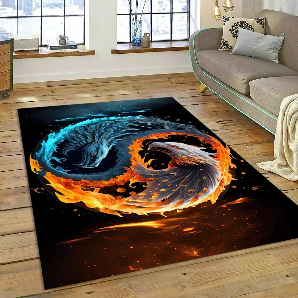 Mysterious Tai Chi White Fish Black Fish Print Living Room Carpet Bedroom Furry Carpet Home Decor Bathroom Anti-Slip Door Mat