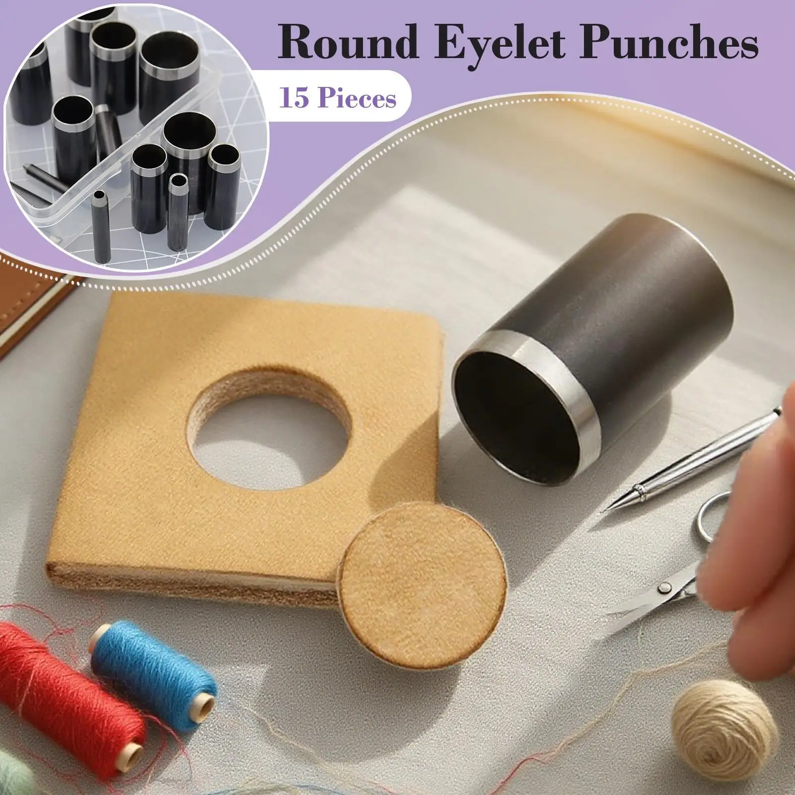 Hole Punch Set For Leather 15 Pieces Round Eyelet Punches Punching Tool For Leather Working Enthusiasts Tailors Cobblers
