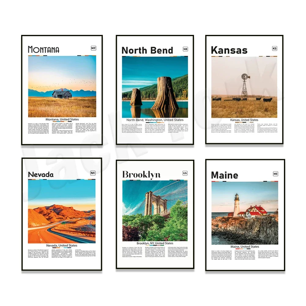 Big Sur Beach Ocean, Hawaii, Nevada, Palm Springs, Puerto Rico, Chicago, California, Maine, Brooklyn, Kansas City Travel Poster