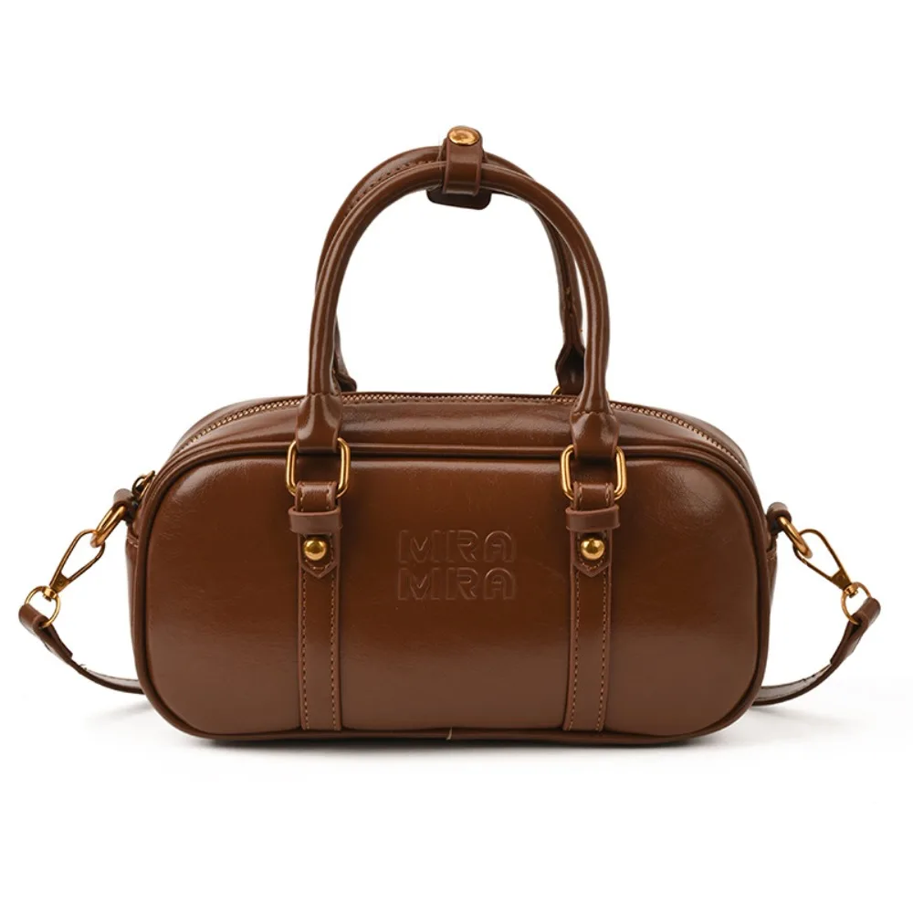 

Elegant PU Leather Bowling Bag Handbag Solid Color Square Shoulder Bag Large Capacity Korean Style PU Boston Bag Shopping