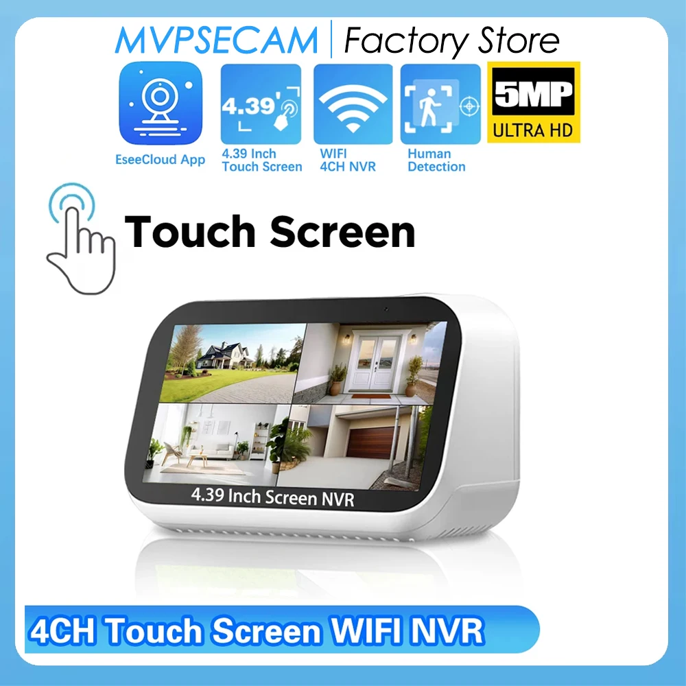 

4CH WIFI NVR Video Recorder Audio EseeCloud CCTV System Network With 4.39 Inch Touch Screen P2P Video Surveillance Camera RTSP